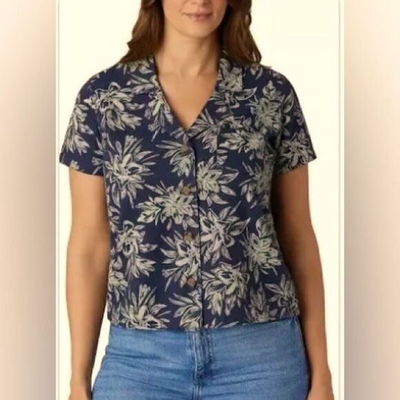 🎊 Hang Ten Ladies' Linen Blend Button-Up Shirt Size : Large 💥 - Picture 1 of 6
